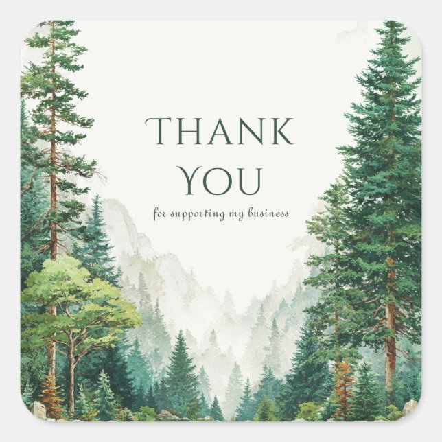 Sticker Carré Elegant Pine Forest Mountain Watercolor Rustic (Devant)