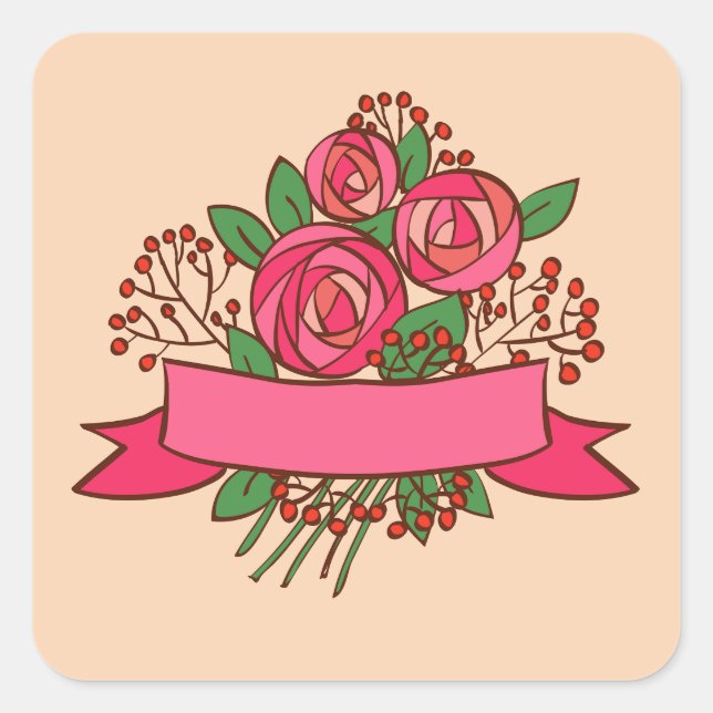 Sticker Carré Elegant Pink Rose Floral Bouquet (Devant)