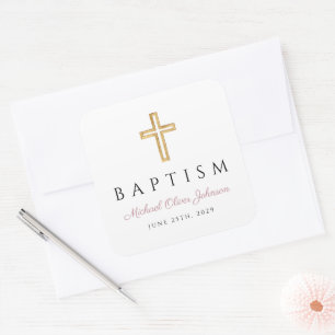 Sticker Carré Élégant Pink Script Religieux Fille Baptême