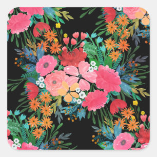 Sticker Carré Elegant Pink watercolor Floral Bouquet Design