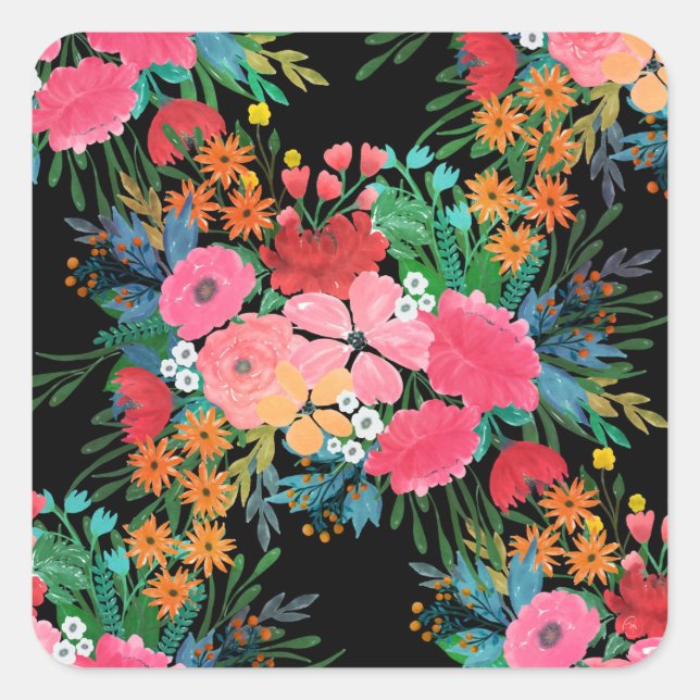 Sticker Carré Elegant Pink watercolor Floral Bouquet Design (Devant)