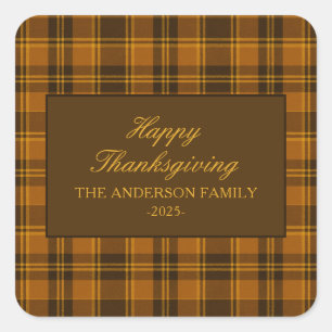 Sticker Carré Élégant Plaid Favori Personnalisé de Thanksgiving