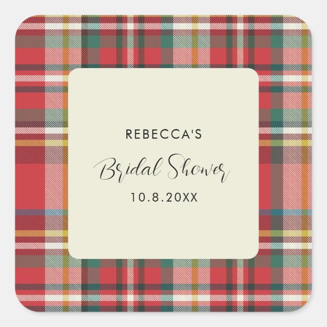 Sticker Carré Élégant Plaid Rustique Mariage Shower (Devant)