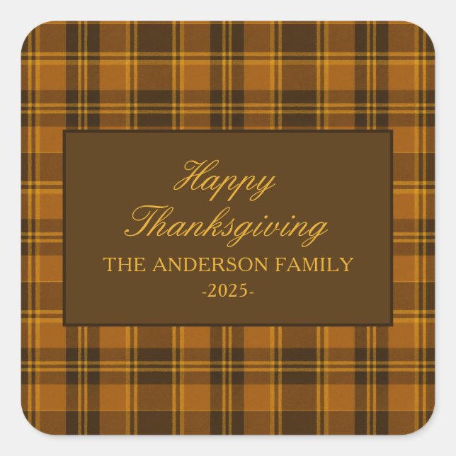 Sticker Carré Elegant Plaid Thanksgiving Classic Custom Favor (Devant)