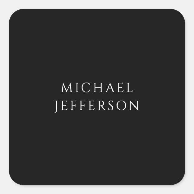 Sticker Carré Elegant Plain Black White Personalized Custom (Devant)