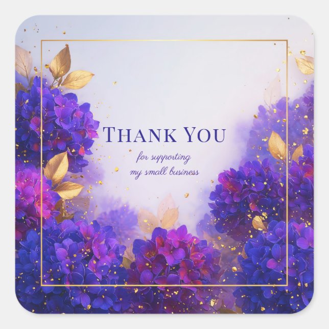 Sticker Carré Elegant Purple Gold Hydrangea Floral Sparkle (Devant)