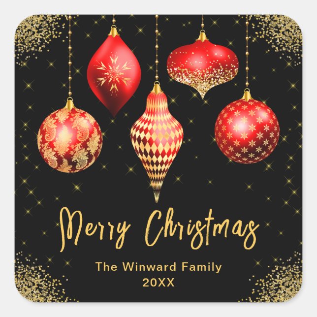 Sticker Carré Elegant Red and Gold Ornament Christmas (Devant)