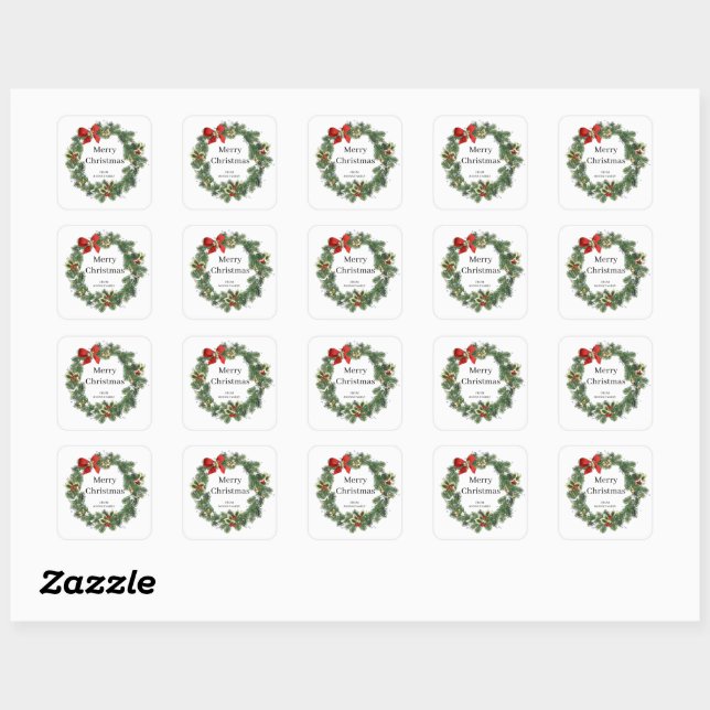 Sticker Carré Elegant Red and Green Merry Christmas Typography  (Feuille)