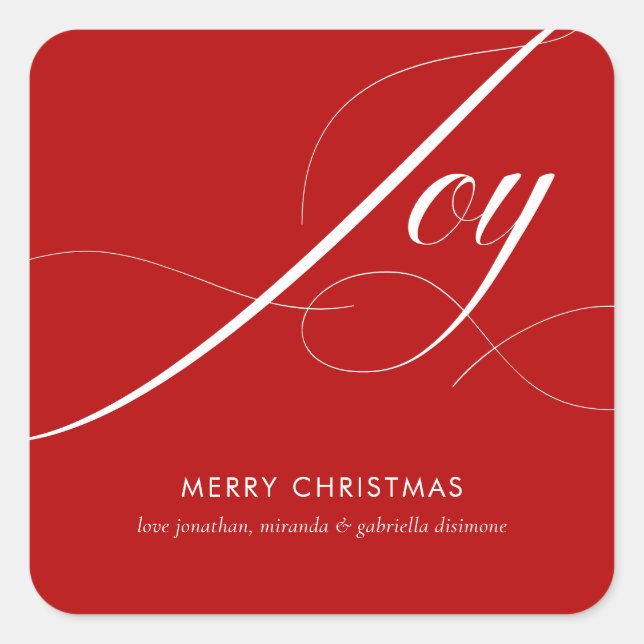 Sticker Carré Elegant Red White Joy Script  (Devant)