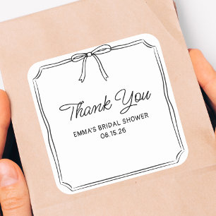 Sticker Carré Élégant Remerciement de Baby Shower Chic Nœud Papi