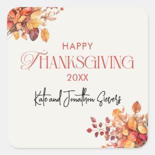 Sticker Carré Élégant remerciement de Thanksgiving feuilles d'au