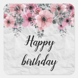 Sticker Carré Élégant Romantique Antique Fleuris Joyeux Annivers