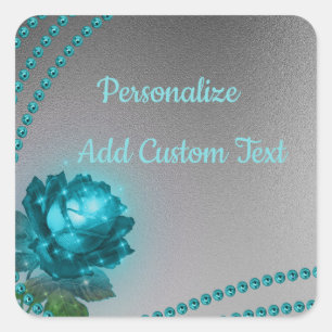 Sticker Carré Elégant Romantique Crystal Blue Rose Pearls Chic
