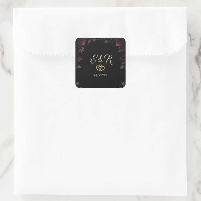 Sticker Carré Élégant Rose de Bourgogne noire Mariage (Sac)