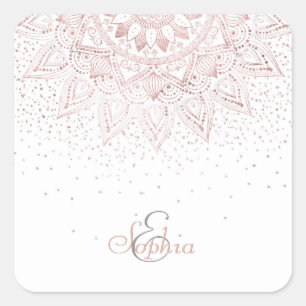 Sticker Carré Elégant rose en or mandala confetti design
