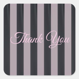 Sticker Carré Élégant Rose et Noir Rayé Baby Shower Français de