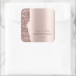 Sticker Carré Elegant Rose Gold Glitter Script<br><div class="desc">Elegant chic glitter border on a rose gold background. A beautifully designed invitation that can be customized with your name. Select the "customize" button to change the font style,  color,  and size.</div>
