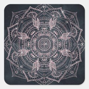 Sticker Carré Elégant Rose Gold Mandala Grey Nebula Design