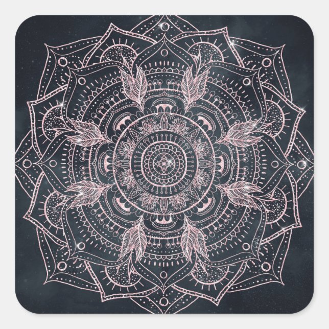 Sticker Carré Elégant Rose Gold Mandala Grey Nebula Design (Devant)