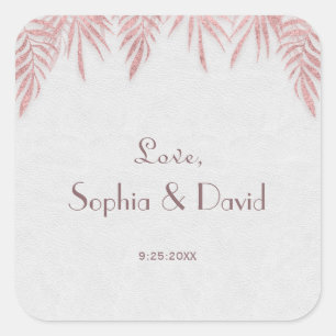 Sticker Carré Élégant Rose Gold Palm Feuille Mariage
