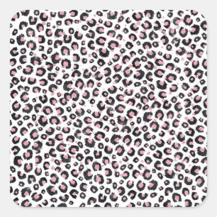 Sticker Carré Élégant Rose Léopard Noir Motif