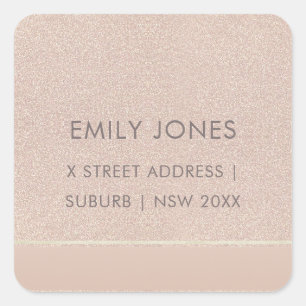 STICKER CARRÉ ÉLÉGANT ROSE MINIMAL OR SHIMMER ADRESSE