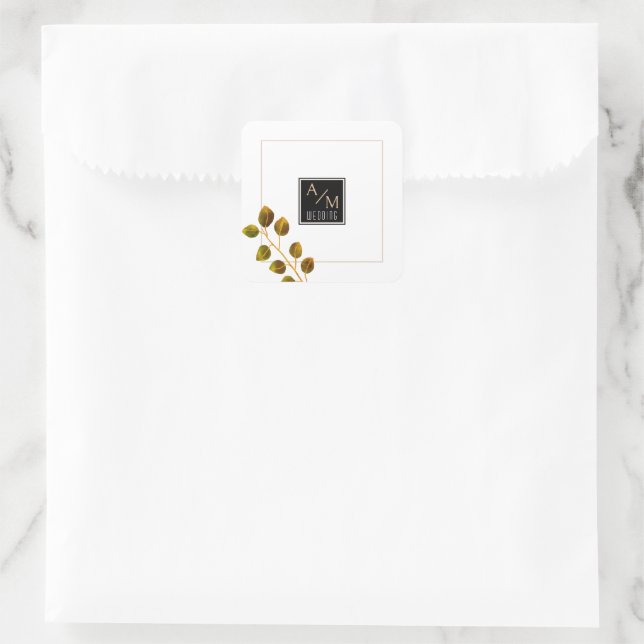 Sticker Carré Élégant Rose Monogramme Blanc (Sac)