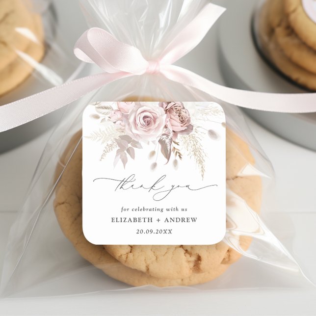 Sticker Carré Élégant rose rose pâle Rose floral Mariage (Créateur téléchargé)