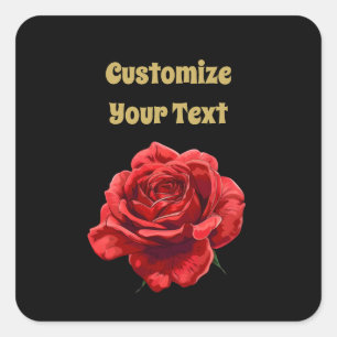 Sticker Carré Élégant Rose rouge Floral Texte personnalisé