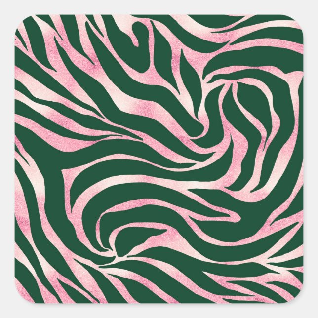 Sticker Carré Elégant Rose vert Parties scintillant or Zebra (Devant)