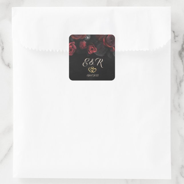 Sticker Carré Élégant rouge Roses Mariage gothique (Sac)