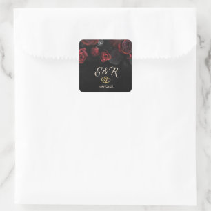 Sticker Carré Élégant rouge Roses Mariage gothique