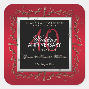 Sticker Carré Elégant Ruby Gemstones 40e anniversaire de Mariage