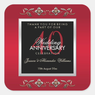 Sticker Carré Elégant Ruby Gemstones 40e anniversaire de Mariage