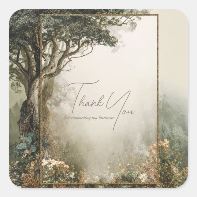 Sticker Carré Elegant Rustic Forest Tree Gold Glitter Frame (Devant)