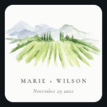 Sticker Carré Élégant Rustic Winery Vineyard Mountain Mariage<br><div class="desc">Rustic Watercolor Vineyard Theme Collection.- c'est un élégant script aquarelle Illustration de vignoble vert vif en couleur, avec le fond de la chaîne de montagnes bleu ciel. Idéal pour vos mariages et fêtes à destination Vineyard. Il est très facile de customiser, avec vos données personnelles. Si vous avez besoin d'un...</div>