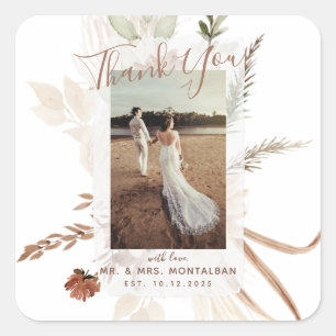 Sticker Carré Élégant Rustique Bohème Pampas