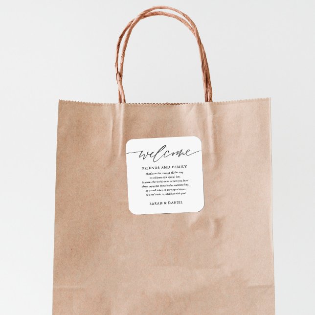 Sticker Carré Élégant sac cadeau de bienvenue de mariage (Créateur téléchargé)