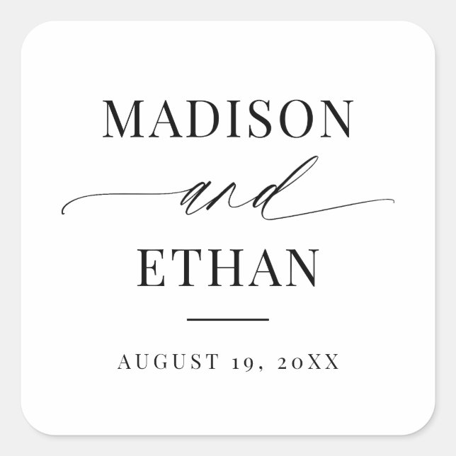 Sticker Carré Élégant Script Calligraphie Mariage Faveur (Devant)