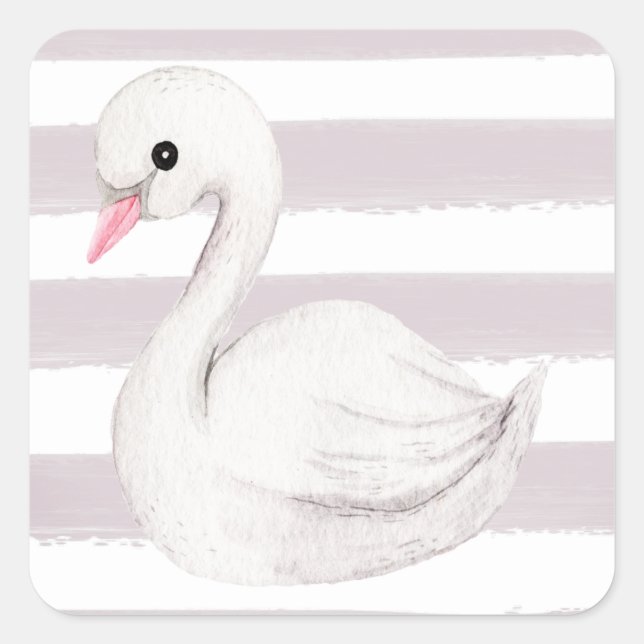 Sticker Carré Élégant script de cygne blanc bande violette (Devant)