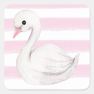 Sticker Carré Élégant Script de cygne blanc Fille en bande rose