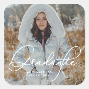 Sticker Carré Élégant Script Graduate Photo et nom