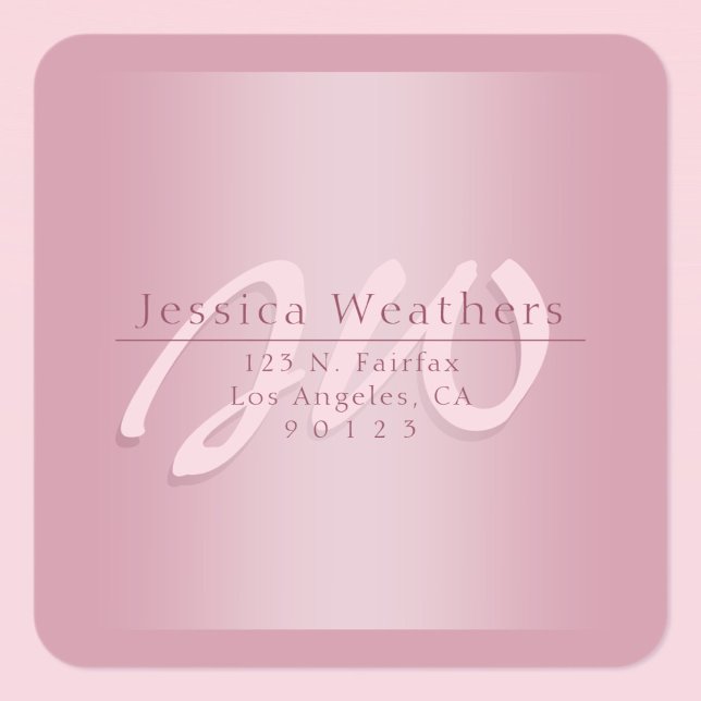 Sticker Carré Elegant Script Monogram Mauve Ombre Return Address (Créateur téléchargé)