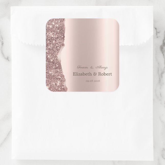 Sticker Carré Élégant Script Pailleté Or Rose  (Sac)
