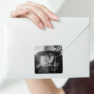 Sticker Carré Élégant Script Photo Graduation
