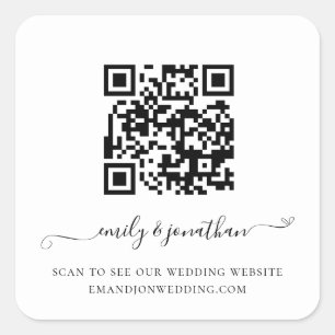 Sticker Carré Élégant script QR Code site Mariage