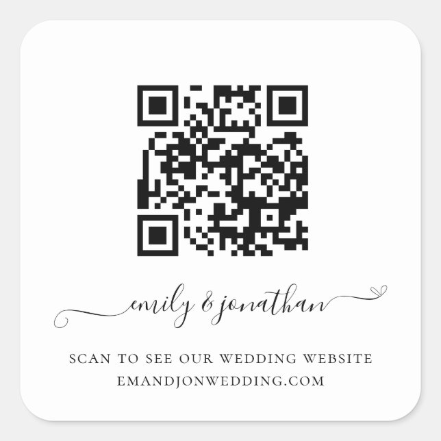 Sticker Carré Élégant script QR Code site Mariage (Devant)