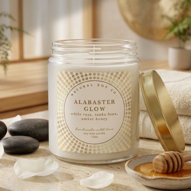 Sticker Carré Elegant Shiny Gold Neutral Circle Soy Bean Candle (Elegant Shiny Gold Neutral Circle Soy Bean Candle Square Sticker)