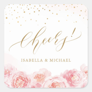 Sticker Carré Elégant signe or & floral blush faveur