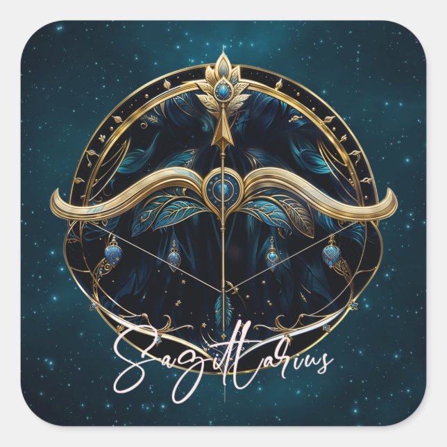 Sticker Carré Élégant signe Zodiaque Centaur Sagittaire Or Noir (Devant)